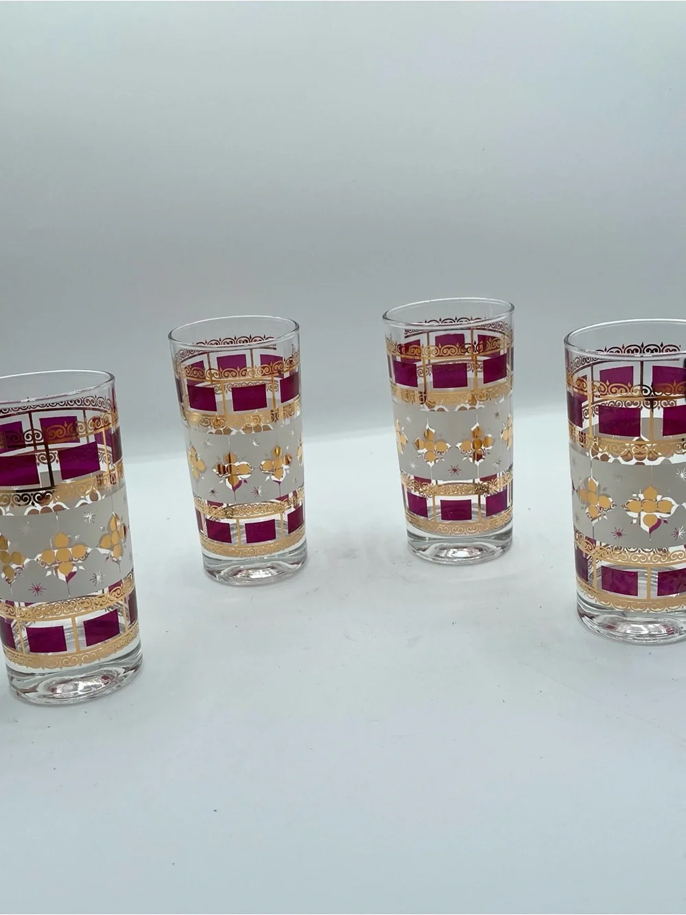 mid century Anchor Hocking Elegance Highball Tumblr Glasses Gold Atomic Set Of 4
